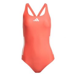 Jednoczęściowy strój kąpielowy z odkrytymi plecami dla kobiet adidas 3-Stripes. Białe kostiumy jednoczęściowe damskie Adidas, bez wzorów, z materiału, sportowe, do pływania. Za 198.00 zł.