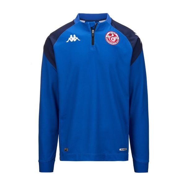 Treningowy top Tunisie Ablas Pro 7 2024. Niebieskie bluzy męskie Kappa, bez wzorów, bez kaptura. W wyprzedaży za 259.65 zł.