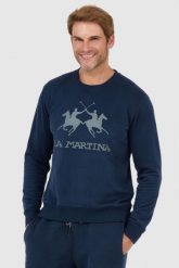 LA MARTINA Granatowa bluza męska z szarym logo, Rozmiar XXL. Niebieskie bluzy męskie La Martina, l, bez wzorów, bez kaptura. W wyprzedaży za 279.99 zł.