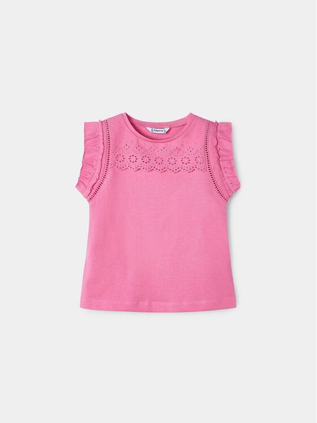 Mayoral Top 3094 Różowy Regular Fit. Czerwone t-shirty i topy dla dziewczynek Mayoral, bez wzorów, z bawełny, bez ramiączek. Za 59.99 zł.