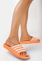 Pomarańczowe Klapki Basenowe z Wzorem w Paski Nasile. Brązowe klapki damskie Born2be, bez wzorów, klasyczne, bez obcasa. Za 29.99 zł.
