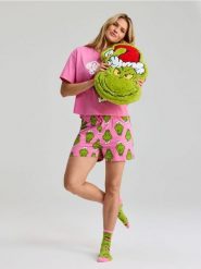 Bawełniana piżama dwuczęściowa Grinch - różowy. Czerwone piżamy damskie Sinsay, l, bez wzorów, z bawełny, bez ramiączek. Za 39.99 zł.
