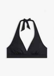 Biustonosz bikini z dekoltem typu halter w serek. Fioletowe bikini damskie bonprix, bez wzorów. Za 77.99 zł.