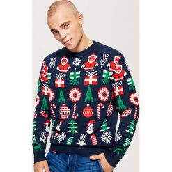 Świąteczny sweter - Granatowy. Niebieskie swetry przez głowę męskie Cropp. Za 99.99 zł.