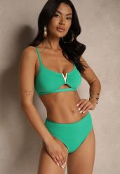 Ciemnozielone Bikini Majtki Figi i Biustonosz Ozdobiony Metaliczną Aplikacją Kinniela. Zielone bikini damskie Renee, z aplikacjami. Za 59.99 zł.