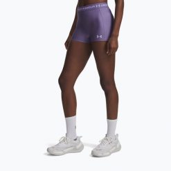 Spodenki treningowe damskie Under Armour HeatGear Shorty. Fioletowe szorty sportowe damskie Under Armour, bez wzorów, sportowe, na fitness i siłownię. Za 94.99 zł.