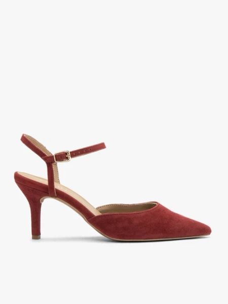 Bordowe czółenka slingback bez pięty. Czerwone czółenka damskie Brawo sp. z o.o., bez wzorów, z gumy, eleganckie, bez obcasa, na szpilce, bez zapięcia. W wyprzedaży za 279.99 zł.