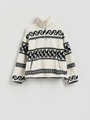 Bluza sherpa ze stójką - złamana biel. Bluzy damskie Reserved, l, bez wzorów, z dzianiny, bez kaptura. Za 159.99 zł.