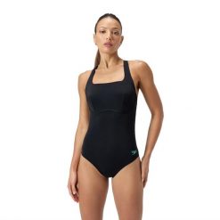 Strój kąpielowy damski Speedo Flex Band Anthracite. Czarne kostiumy jednoczęściowe damskie Speedo, l, bez wzorów, z materiału, sportowe, na fitness i siłownię. Za 199.99 zł.