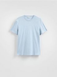 T-shirt regular z bawełny merceryzowanej - jasnoniebieski. Niebieskie t-shirty męskie Reserved, l, bez wzorów, z bawełny, bez kołnierzyka. Za 99.99 zł.