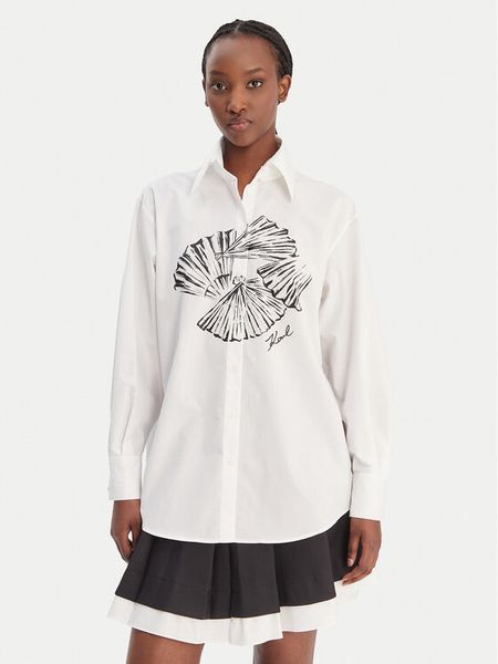 KARL LAGERFELD Koszula B1W11002 Biały Relaxed Fit. Białe bluzki damskie KARL LAGERFELD, bez wzorów, z bawełny, bez kołnierzyka, bez ramiączek. Za 789.99 zł.