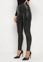 Czarne Legginsy z Ekoskóry z Guzikami Wysokim Stanem i Gumką w Talii Sintheria. Czarne legginsy damskie Born2be, l, z aplikacjami, z jeansu. Za 24.99 zł.