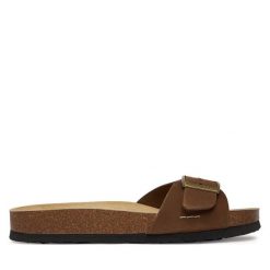 Klapki Josef Seibel. Brązowe klapki damskie Josef Seibel, bez wzorów, bez obcasa. Za 349.99 zł.