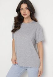 Szary T-shirt z Bawełny w Klasycznym Stylu Tulseli. Szare bluzki damskie Born2be, uniwersalny, bez wzorów, z bawełny, klasyczne, bez kołnierzyka. Za 59.99 zł.