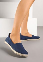 Granatowe Płaskie Espadryle z Plecionką na Podeszwie Julietae. Niebieskie espadryle damskie Renee, na lato, bez wzorów, eleganckie, z okrągłym noskiem, bez obcasa, na płaskiej podeszwie, bez zapięcia. Za 54.99 zł.