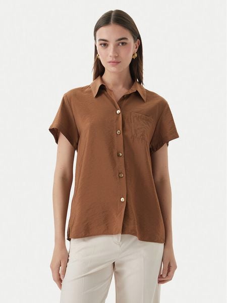 Marella Koszula Apice 2613111164 Brązowy Regular Fit. Brązowe bluzki damskie Marella, bez wzorów, z wiskozy, bez kołnierzyka, bez ramiączek. Za 449.99 zł.