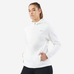 Bluza tenisowa z kapturem na krótki suwak Artengo Soft Dry 900. Białe bluzy damskie ARTENGO, bez wzorów, z bawełny, z kapturem. Za 109.99 zł.