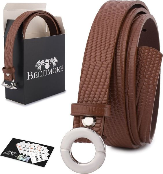 Beltimore Skórzany pasek damski do spodni sukienki brązowa skóra nat 1,8 cm Beltimore O19 : Kolory - brązowy, beżowy, Rozmiar pasków - r.80-95 cm NoSi. Brązowe sukienki damskie Beltimore, bez wzorów, ze skóry, bez kołnierzyka, bez ramiączek. Za 49.99 zł.