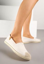 Beżowe Espadryle z Elastyczną Wstawką Zdobione Plecionką Kinellis. Brązowe espadryle damskie Renee, na lato, z aplikacjami, eleganckie, bez obcasa, bez zapięcia. Za 39.99 zł.