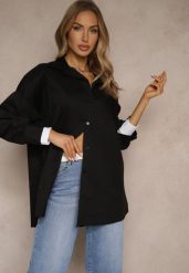 Czarna Bawełniana Koszula Typu Oversize Ronmira. Czarne bluzki damskie Renee, uniwersalny, bez wzorów, z bawełny, eleganckie, bez kołnierzyka, bez ramiączek. Za 89.99 zł.