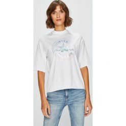 Converse - Top. Szare topy damskie Converse, z nadrukiem, z bawełny, z okrągłym kołnierzem, z krótkim rękawem. Za 119.90 zł.