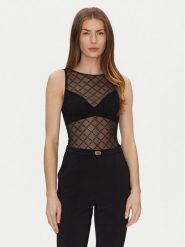 Elisabetta Franchi Body BO-020-51E2-V150 Czarny Slim Fit. Czarne bluzki damskie Elisabetta Franchi, bez wzorów, z syntetyku, bez kołnierzyka, bez ramiączek. Za 329.99 zł.