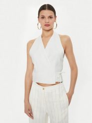 ViCOLO Bluzka TB1429 Biały Regular Fit. Białe bluzki damskie ViCOLO, s, bez wzorów, z wiskozy, bez kołnierzyka, bez ramiączek. Za 179.99 zł.