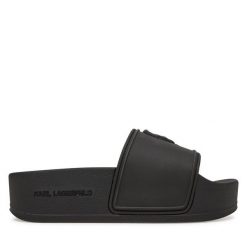 Klapki KARL LAGERFELD. Czarne klapki damskie KARL LAGERFELD, bez wzorów, bez obcasa. Za 289.99 zł.