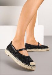 Czarne Espadryle Ozdobione Plecionką i Ażurową Cholewką Rinelona. Czarne espadryle damskie Renee, na lato, w ażurowe wzory, bez obcasa, bez zapięcia. Za 69.99 zł.