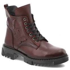 Bordowe Botki Artiker Modne Obuwie Damskie Z Motylkami. Czerwone kozaki damskie Artiker, ze skóry, bez obcasa. Za 331.99 zł.