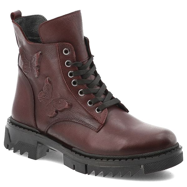 Bordowe Botki Artiker Modne Obuwie Damskie Z Motylkami. Czerwone kozaki damskie Artiker, ze skóry, bez obcasa. Za 331.99 zł.