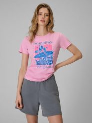 4F T-shirt regular z nadrukiem damski - różowy XL. Czerwone t-shirty damskie 4f, xl, bez wzorów, z bawełny, bez kołnierzyka. W wyprzedaży za 39.99 zł.
