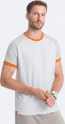 Ombre T-shirt męski bawełniany z reglanem - szaro-biały V2 S1623 XL. Białe t-shirty męskie Ombre, m, bez wzorów, z bawełny, bez kołnierzyka. Za 19.99 zł.