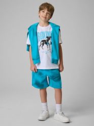 4F Spodenki dresowe chłopięce - turkusowe 158/164 (12-14 lat). Niebieskie szorty dla chłopców 4f, na lato, bez wzorów, z dresówki. Za 69.99 zł.