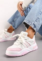 Różowe Sneakersy na Grubej Podeszwie z Brokatem Lenema. Czerwone obuwie sportowe damskie Renee, bez wzorów. Za 89.99 zł.