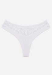 Białe Majtki Typu Stringi z Bawełną i Koronką Zeliche. Białe stringi damskie Renee, l, bez wzorów, z bawełny. Za 9.99 zł.