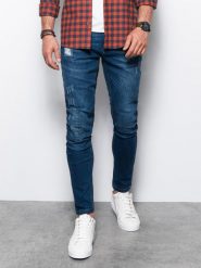 Ombre Spodnie męskie jeansowe SKINNY FIT - niebieskie P1060 XXL. Niebieskie spodnie materiałowe męskie Ombre, m, bez wzorów, z jeansu. Za 89.99 zł.