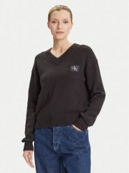 Calvin Klein Jeans Sweter LV047D352G Czarny Regular Fit. Czarne swetry damskie Calvin Klein Jeans, xxl, bez wzorów, z bawełny, bez kołnierzyka, bez ramiączek, bez kaptura. Za 259.99 zł.