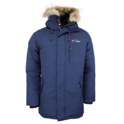 Parka Peak Mountain Cogan. Niebieskie parki męskie Peak Mountain, m, bez wzorów, z futra, eleganckie, bez kaptura. Za 705.50 zł.