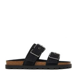 Klapki DeeZee. Czarne klapki damskie DeeZee, bez wzorów, bez obcasa. Za 139.99 zł.