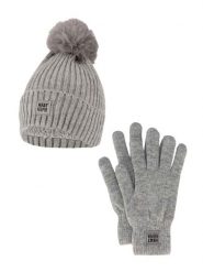 Zestaw zimowy dla kobiet - czapka + rękawiczki - szary. Szare czapki i kapelusze damskie HEAT KEEPER, na zimę, bez wzorów, z materiału, eleganckie. Za 134.32 zł.