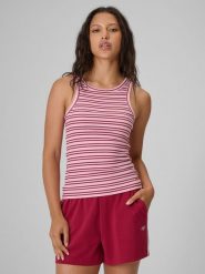 4F Top slim z prążkowanej dzianiny damski - różowy M. Czerwone koszulki sportowe damskie 4f, m, bez wzorów, z bawełny, bez kołnierzyka, bez ramiączek, tenisowe. Za 59.99 zł.