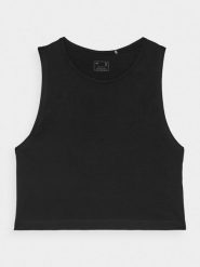 4F Crop top regular gładki damski - czarny XL. Czarne koszulki sportowe damskie 4f, xl, bez wzorów, z bawełny, bez kołnierzyka, bez ramiączek. W wyprzedaży za 29.99 zł.