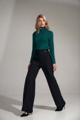 Spodnie Typu Dzwony z Wysokim Stanem- czarne. Czarne spodnie materiałowe damskie Figl, xl, bez wzorów, z materiału, z podwyższonym stanem. Za 269.00 zł.