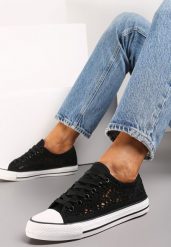 Czarne Trampki z Krótką Ażurową Cholewką Paerina. Czarne trampki i tenisówki damskie Renee, w ażurowe wzory, z jeansu, boho, bez zapięcia. Za 39.99 zł.