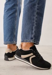 Czarne Sneakersy Casual z Imitacji Zamszu z Geometrycznymi Wstawkami na Boku Sadiqa. Czarne obuwie sportowe damskie Renee, bez wzorów, z jeansu. Za 119.99 zł.