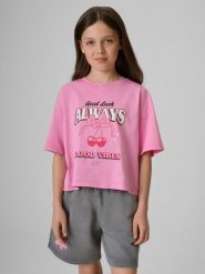 4F T-shirt boxy z nadrukiem dziewczęcy - różowy 122/128 (6-8 lat). Czerwone t-shirty i topy dla dziewczynek 4f, bez wzorów, z bawełny, bez ramiączek. Za 49.99 zł.
