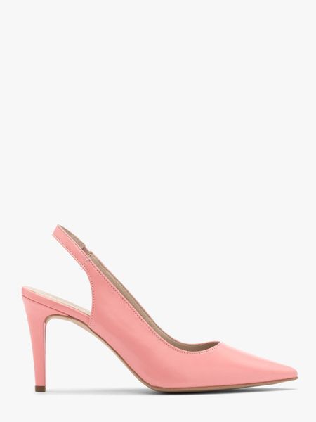 Różowe czółenka damskie z paskiem na pięcie. Czerwone czółenka damskie Ryłko, bez wzorów, z gumy, bez obcasa, na szpilce, bez zapięcia. W wyprzedaży za 229.99 zł.