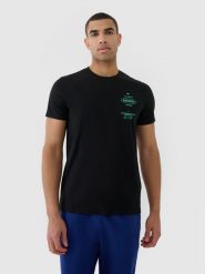4F T-shirt regular z nadrukiem męski - czarny XL. Czarne koszulki sportowe męskie 4f, m, bez wzorów, z bawełny, klasyczne, bez kołnierzyka. Za 69.99 zł.