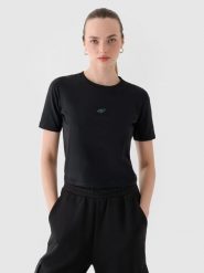 4F T-shirt slim cropped damski - czarny XS. Czarne koszulki sportowe damskie 4f, xs, bez wzorów, z bawełny, bez kołnierzyka, bez ramiączek. W wyprzedaży za 29.99 zł.